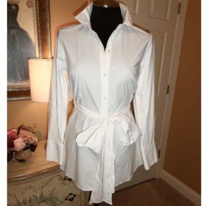 J JILL WHITE BUTTON DOWN WITH ATTACHED CLOTH BELT